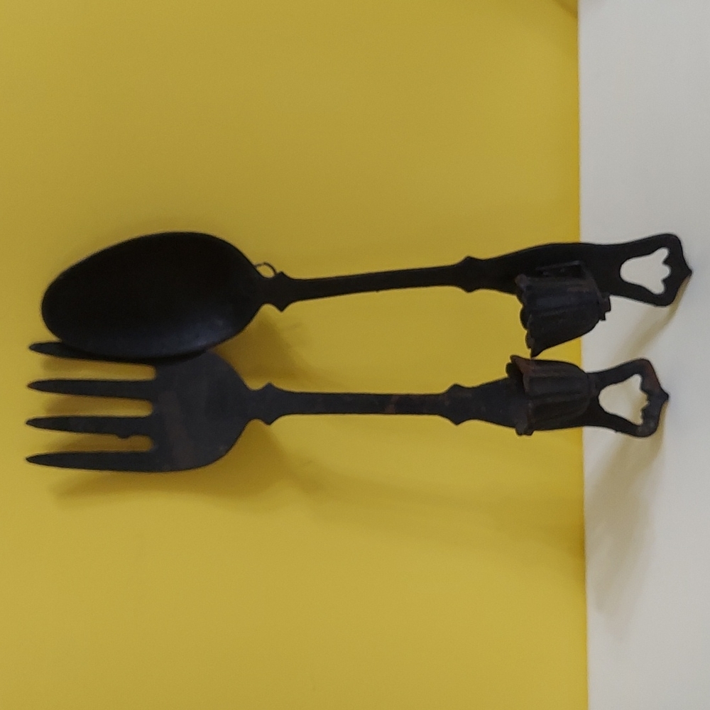 Vintage Cast Iron Hanging Fork and Spoon Candle Holders